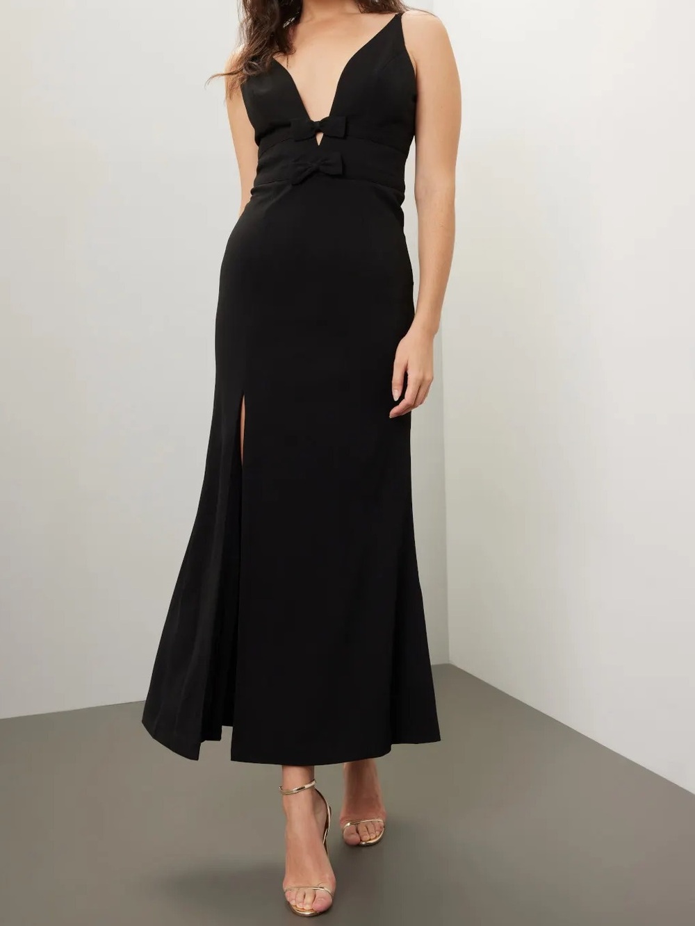 Dress The Population Viola black bow detail evening gown